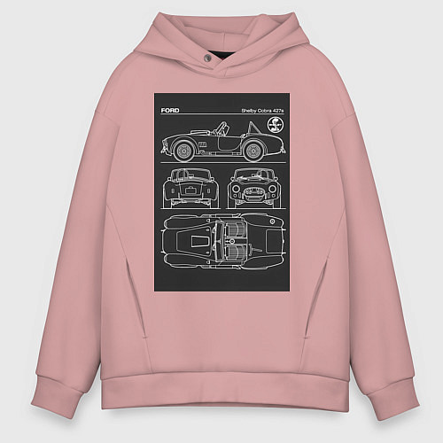 Мужское худи оверсайз Ford shelby cobra / Пыльно-розовый – фото 1