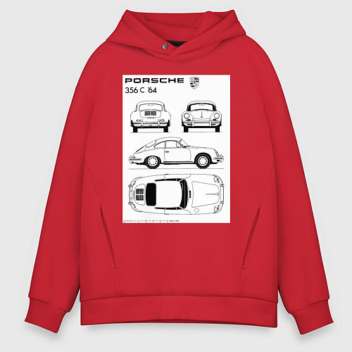 Мужское худи оверсайз Машина Porsche / Красный – фото 1