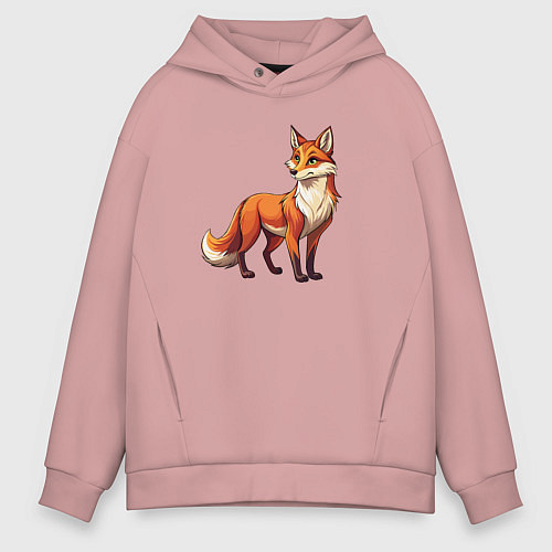 Мужское худи оверсайз Внимательная лиса / Пыльно-розовый – фото 1