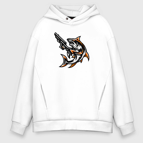 Мужское худи оверсайз Акула с пистолетом / Белый – фото 1