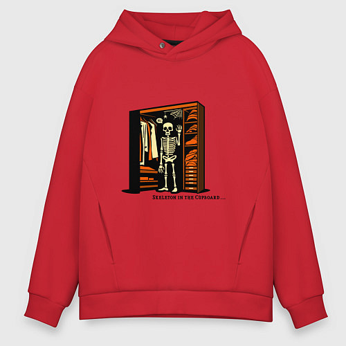 Мужское худи оверсайз Скелет в шкафу / Красный – фото 1