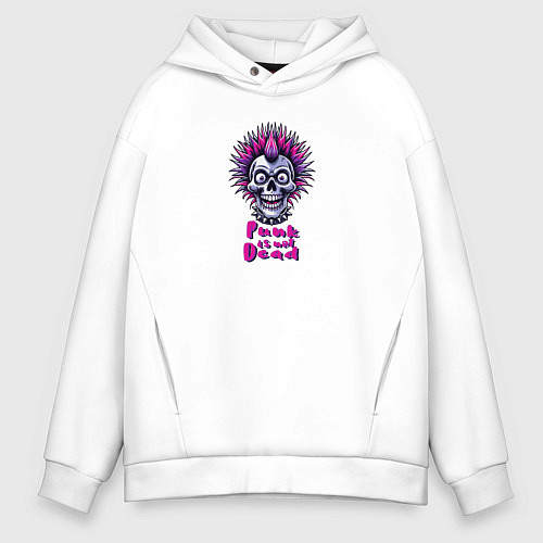 Мужское худи оверсайз Череп панка анархиста / Белый – фото 1