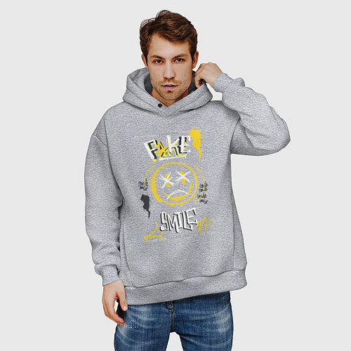 Мужское худи оверсайз Фальшивая улыбка / Меланж – фото 3