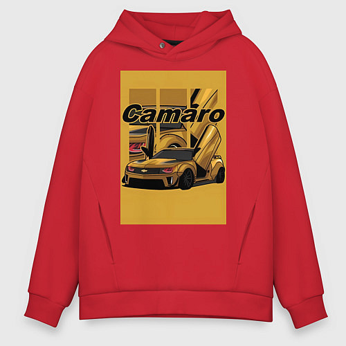 Мужское худи оверсайз Chevrolet Camaro авто / Красный – фото 1