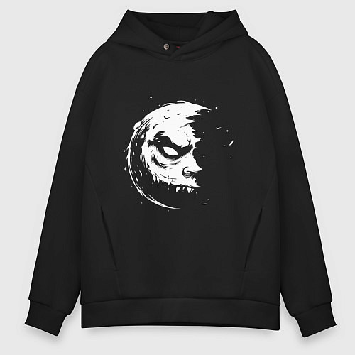 Мужское худи оверсайз Злобная луна монстр / Черный – фото 1