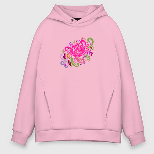 Мужское худи оверсайз Орнамент из разноцветных цветов / Светло-розовый – фото 1