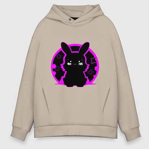 Мужское худи оверсайз Зайка на черном фоне / Миндальный – фото 1