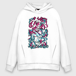 Толстовка оверсайз мужская Магическая битва Итадори х Сукуна неон, цвет: белый