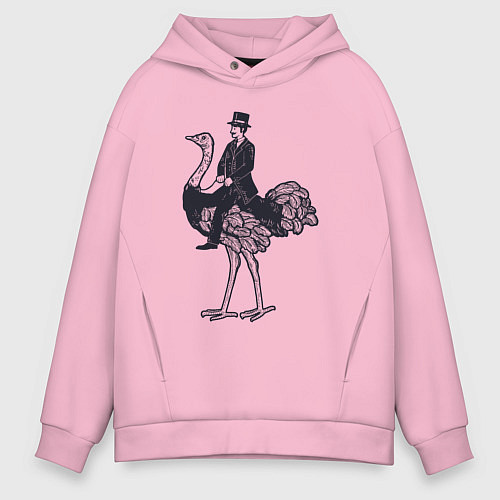 Мужское худи оверсайз Страус и джентльмен / Светло-розовый – фото 1
