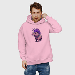 Толстовка оверсайз мужская Суровая панк капибара, цвет: светло-розовый — фото 2