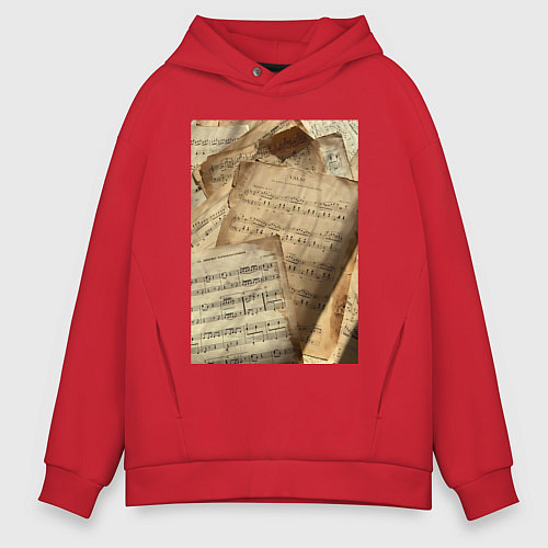 Мужское худи оверсайз Листы с нотами / Красный – фото 1