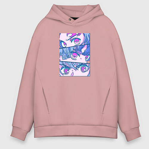 Мужское худи оверсайз Тандзиро Незуко и Зеницу Клинок рассекающий демоно / Пыльно-розовый – фото 1