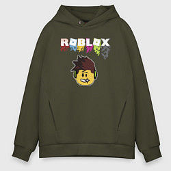 Толстовка оверсайз мужская Roblox pixel - роблокс пиксель видеоигра для детей, цвет: хаки