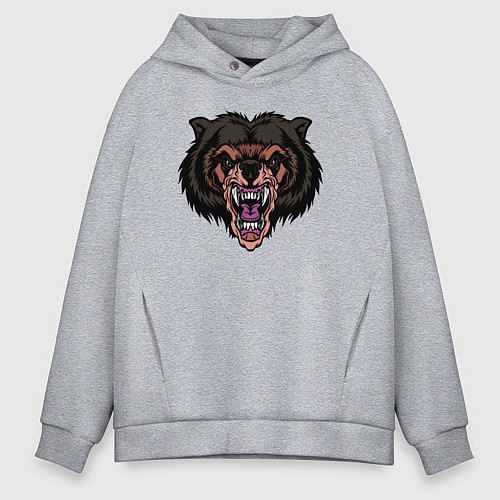 Мужское худи оверсайз Злобный бурый медведь / Меланж – фото 1