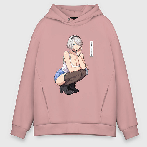 Мужское худи оверсайз Современная 2b - Nier automata / Пыльно-розовый – фото 1