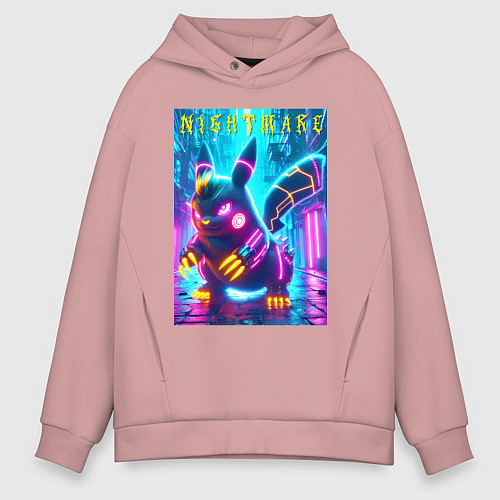 Мужское худи оверсайз Ужасный Пикачу - ночной кошмар / Пыльно-розовый – фото 1