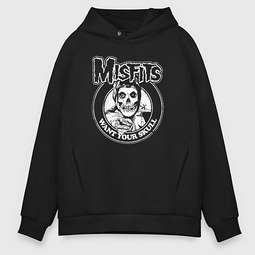 Мужское худи оверсайз Misfits want your skull rock / Черный – фото 1