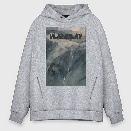 Мужское худи оверсайз Vladislav горы / Меланж – фото 1