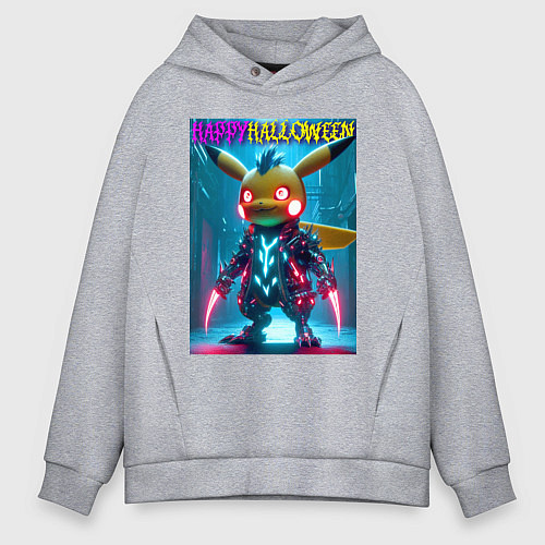 Мужское худи оверсайз Cyber Pikachu - happy halloween / Меланж – фото 1