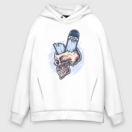 Мужское худи оверсайз Broken skater skull / Белый – фото 1