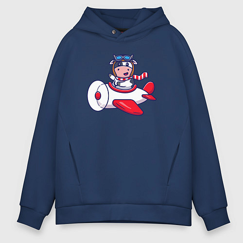 Мужское худи оверсайз Коровка авиатор / Тёмно-синий – фото 1