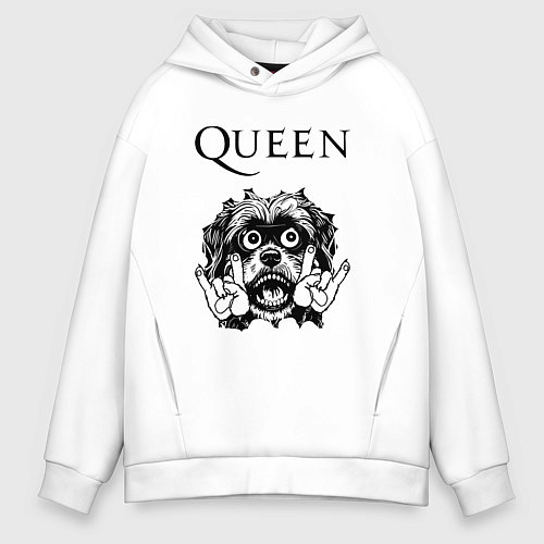 Мужское худи оверсайз Queen - rock dog / Белый – фото 1
