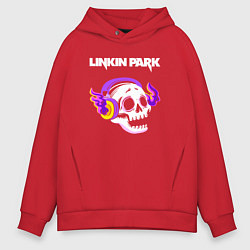 Толстовка оверсайз мужская Linkin Park - неоновый череп, цвет: красный