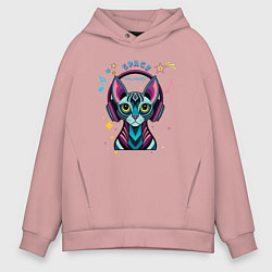 Толстовка оверсайз мужская Кот в наушниках - музыка, цвет: пыльно-розовый