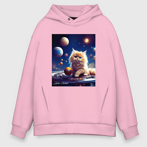 Мужское худи оверсайз Котик космос / Светло-розовый – фото 1