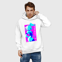 Толстовка оверсайз мужская Девочка зайчик-самурай с катаной - sexy, цвет: белый — фото 2