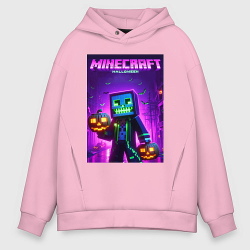 Мужское худи оверсайз Minecraft - halloween neon glow / Светло-розовый – фото 1