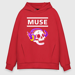 Толстовка оверсайз мужская Muse - неоновый череп, цвет: красный