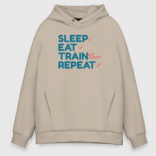 Мужское худи оверсайз Eat sleep train repeat - blue and red / Миндальный – фото 1