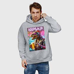 Толстовка оверсайз мужская Кибер пивозавр на фоне стены с граффити - нейроарт, цвет: меланж — фото 2