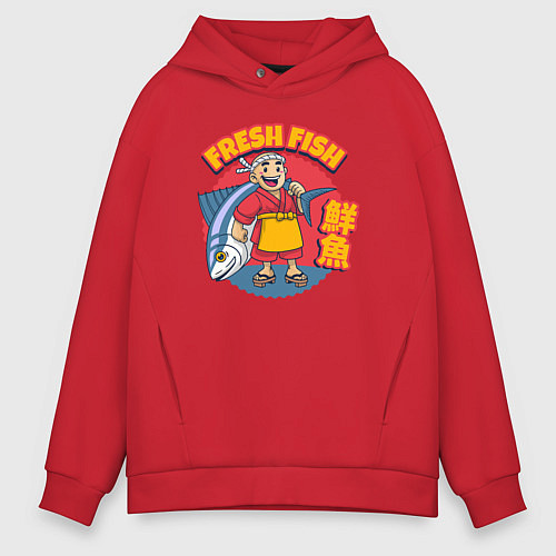 Мужское худи оверсайз Fresh fish / Красный – фото 1