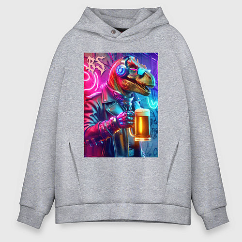 Мужское худи оверсайз Dude beersaur - neon glow / Меланж – фото 1