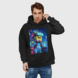 Толстовка оверсайз мужская Cyber Sponge Bob - neon glow fantasy, цвет: черный — фото 2