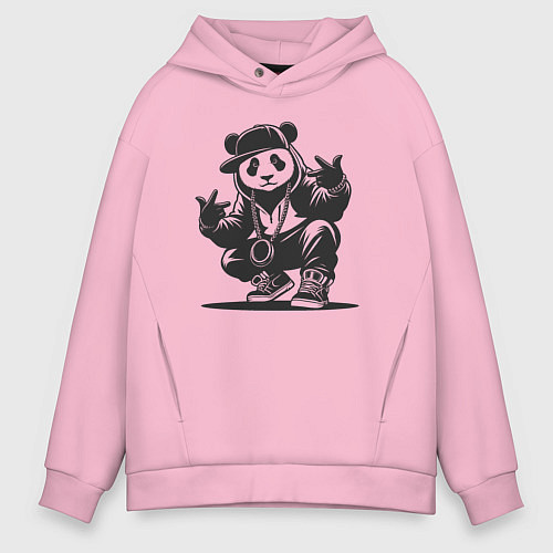 Мужское худи оверсайз Панда хип-хоп / Светло-розовый – фото 1