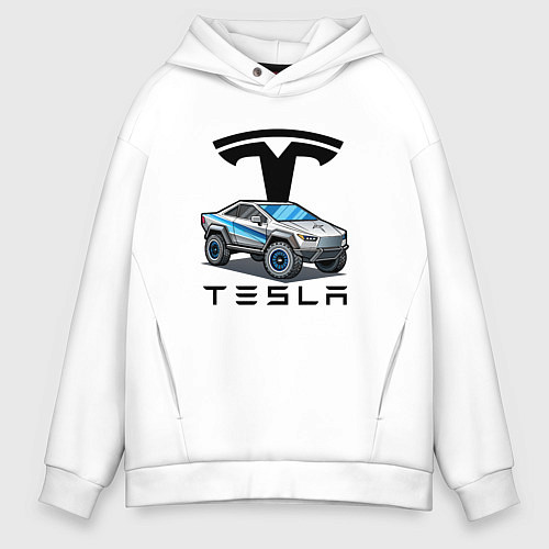 Мужское худи оверсайз Tesla сybertruck Elon Musk / Белый – фото 1