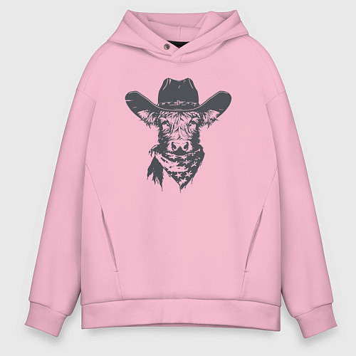 Мужское худи оверсайз Корова ковбой / Светло-розовый – фото 1