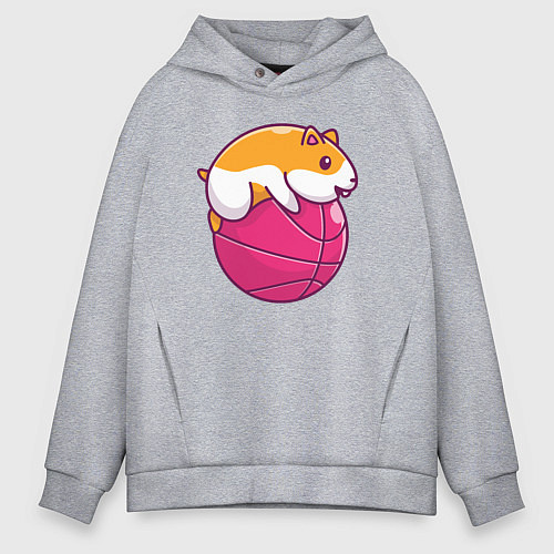 Мужское худи оверсайз Хомяк баскетболист / Меланж – фото 1
