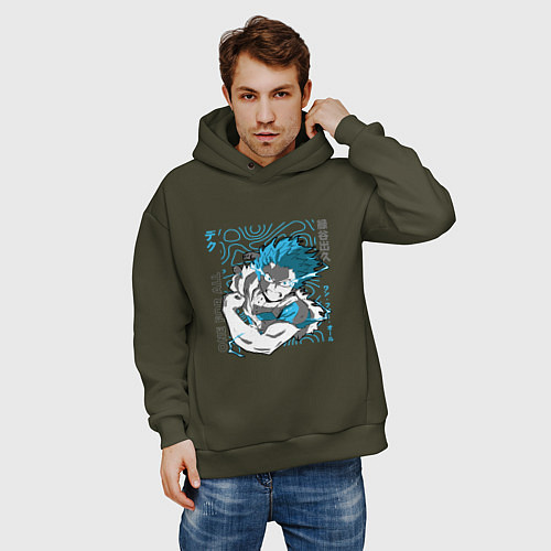 Мужское худи оверсайз Моя геройская академия One for all Деку / Хаки – фото 3