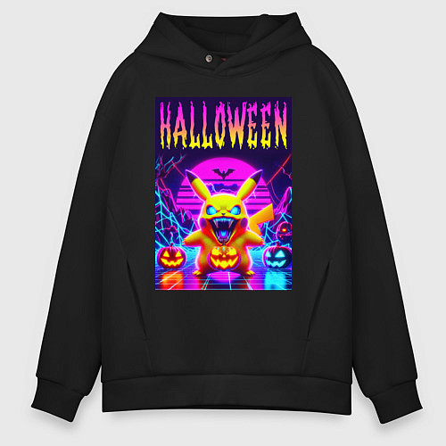 Мужское худи оверсайз Pikachu - halloween vaporwave / Черный – фото 1