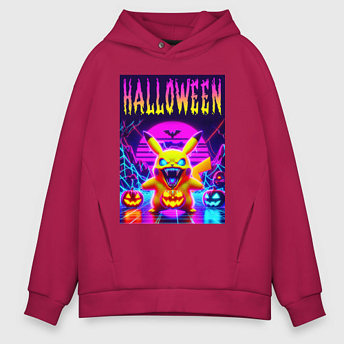 Мужское худи оверсайз Pikachu - halloween vaporwave / Маджента – фото 1