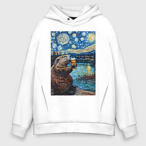 Мужское худи оверсайз Бобр курва польский / Белый – фото 1