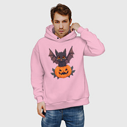 Толстовка оверсайз мужская Летучая мышь на тыкве, цвет: светло-розовый — фото 2