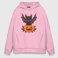 Толстовка оверсайз мужская Летучая мышь на тыкве, цвет: светло-розовый