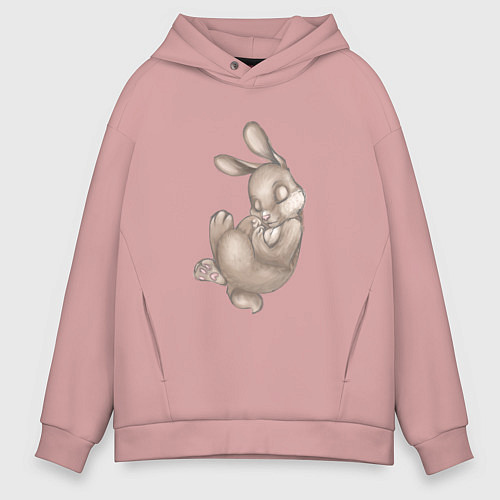 Мужское худи оверсайз Спящий милый заяц / Пыльно-розовый – фото 1