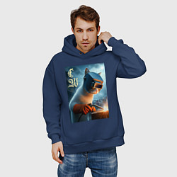 Толстовка оверсайз мужская Кот сварщик - нейроарт, цвет: тёмно-синий — фото 2