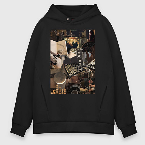 Мужское худи оверсайз Шахматы коллаж / Черный – фото 1